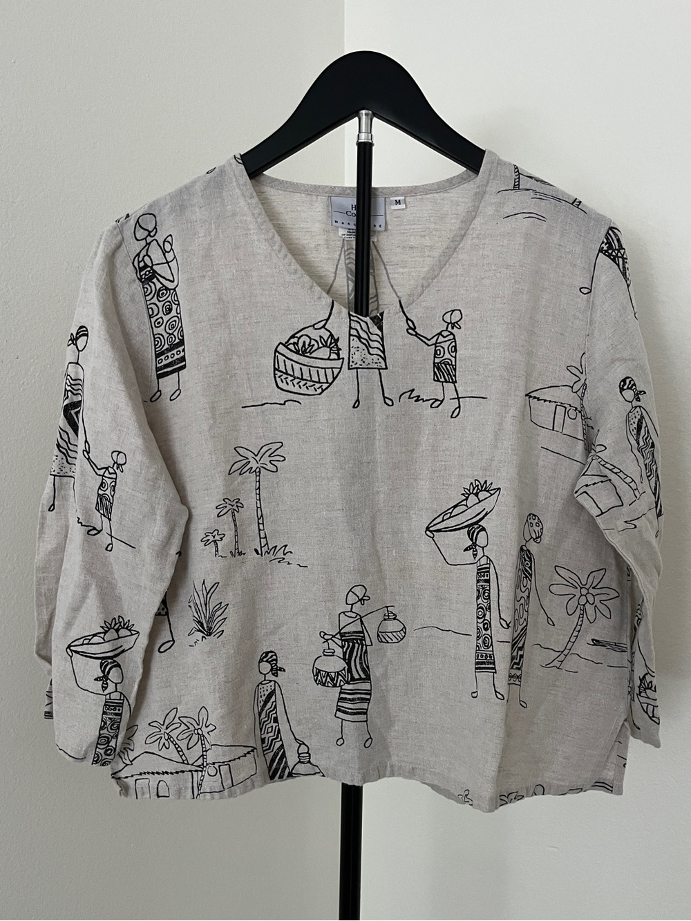 🌿 Hot Cotton by Marc Ware Linen-Blend Artsy Print Top | Boxy Cropped | Medium